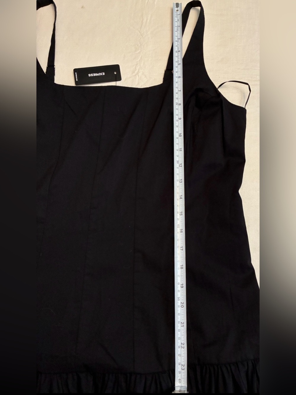 Express Black Square Neck Drop Waist Fit-and-Flare Midi Dress - Picture 14 of 15